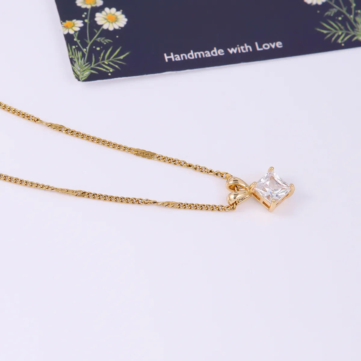 Elegant Simple Style Shiny Round Square Stainless Steel Copper Plating Inlay Zircon 18k Gold Plated Pendant Necklace