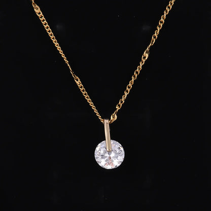 Elegant Simple Style Shiny Round Square Stainless Steel Copper Plating Inlay Zircon 18k Gold Plated Pendant Necklace