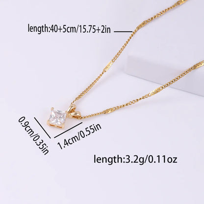 Elegant Simple Style Shiny Round Square Stainless Steel Copper Plating Inlay Zircon 18k Gold Plated Pendant Necklace