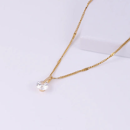 Elegant Simple Style Shiny Round Square Stainless Steel Copper Plating Inlay Zircon 18k Gold Plated Pendant Necklace