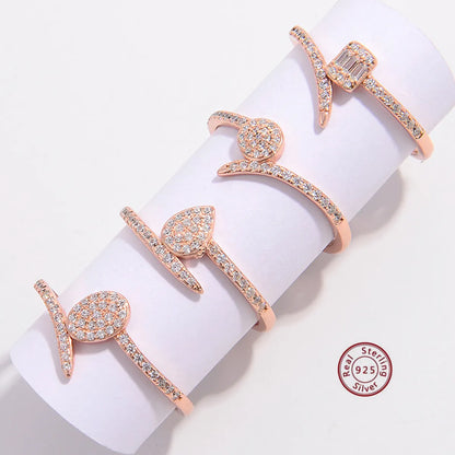 Elegant Simple Style Snake Sterling Silver Plating Inlay Zircon 14k Gold Plated Rose Gold Plated White Gold Plated Rings