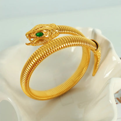 Elegant Simple Style Snake Titanium Steel Plating Inlay Rhinestones 18k Gold Plated Bangle