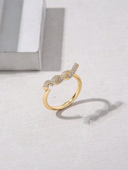 Elegant Simple Style Snake Twist Copper Plating Inlay Zircon 18k Gold Plated Open Rings