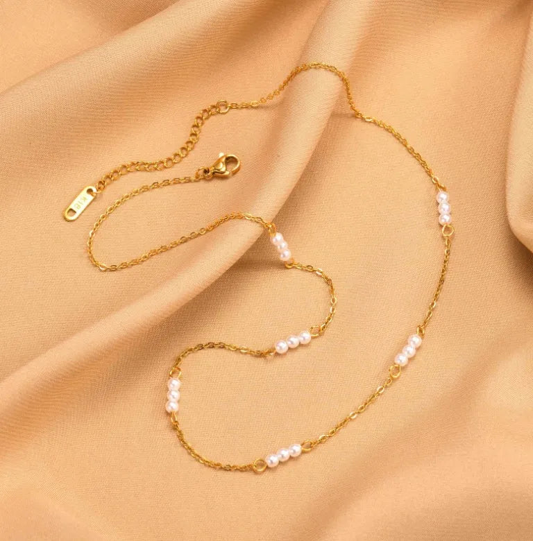 Elegant Simple Style Solid Color 18K Gold Plated 304 Stainless Steel Imitation Pearl Titanium Steel Wholesale Necklace