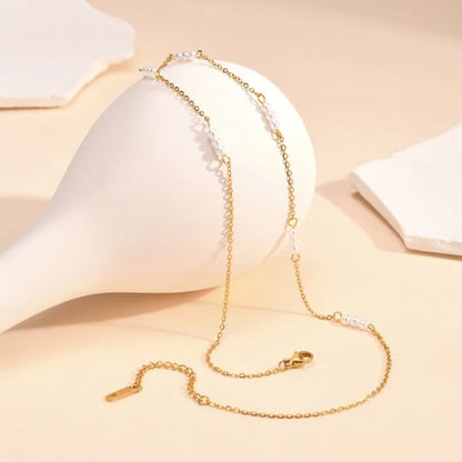 Elegant Simple Style Solid Color 18K Gold Plated 304 Stainless Steel Imitation Pearl Titanium Steel Wholesale Necklace