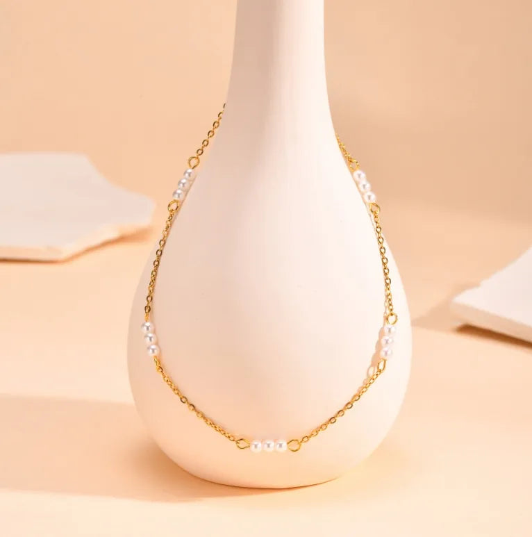 Elegant Simple Style Solid Color 18K Gold Plated 304 Stainless Steel Imitation Pearl Titanium Steel Wholesale Necklace