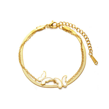 Elegant Simple Style Solid Color Butterfly Stainless Steel Plating Inlay Shell 14k Gold Plated Bracelets