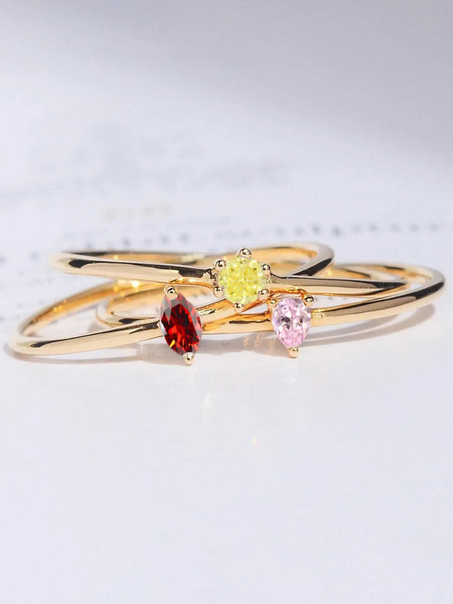 Elegant Simple Style Solid Color Copper Inlay Zircon Rings