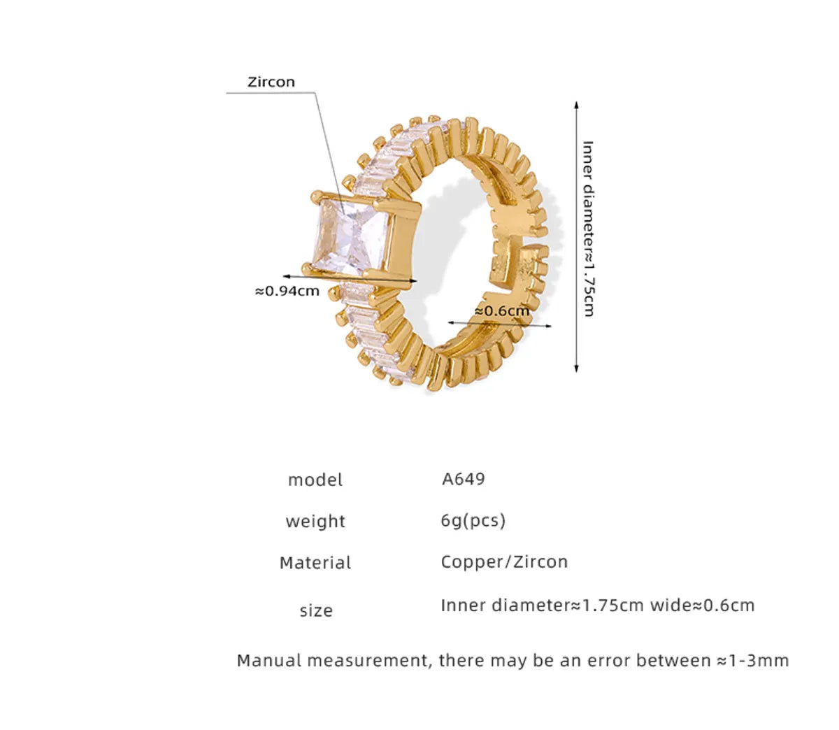 Elegant Simple Style Solid Color Copper Plating Inlay Zircon 18k Gold Plated Rings