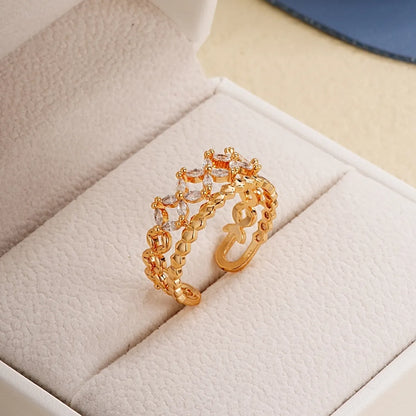 Elegant Simple Style Solid Color Copper Plating Inlay Zircon Gold Plated Open Rings