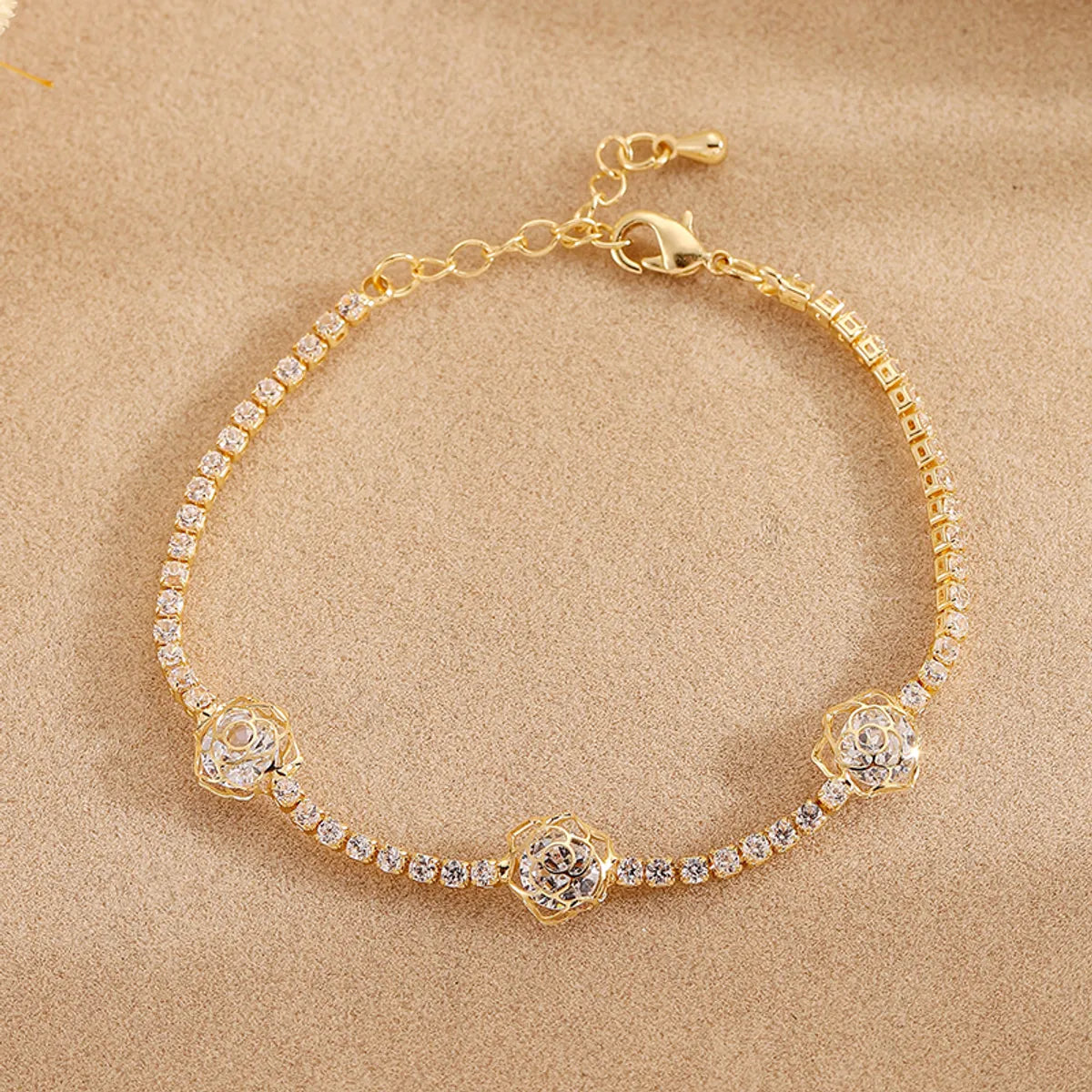 Elegant Simple Style Solid Color Flower Zircon Alloy Wholesale Bracelets