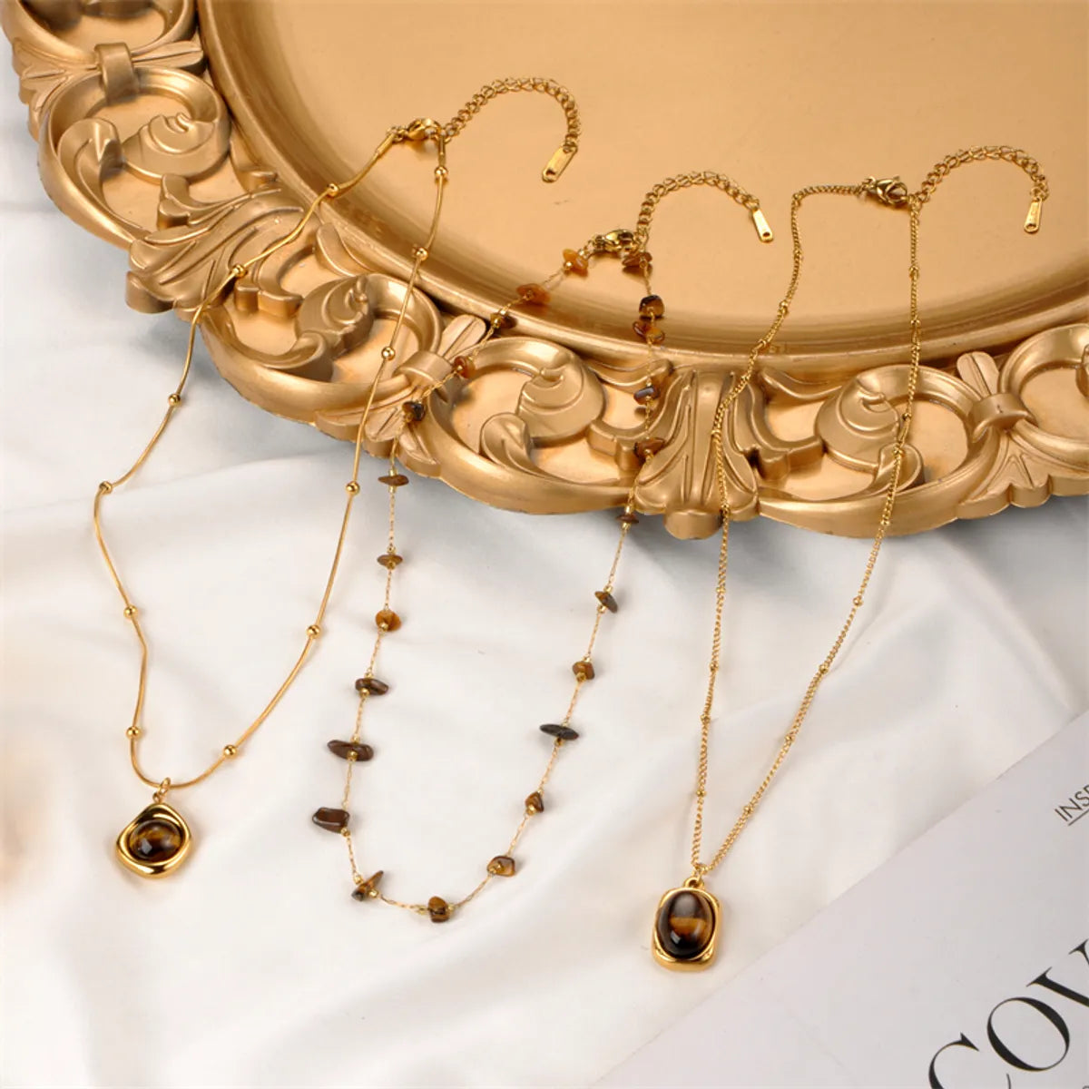 Elegant Simple Style Solid Color Stainless Steel Beaded Plating 18k Gold Plated Pendant Necklace