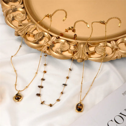 Elegant Simple Style Solid Color Stainless Steel Beaded Plating 18k Gold Plated Pendant Necklace