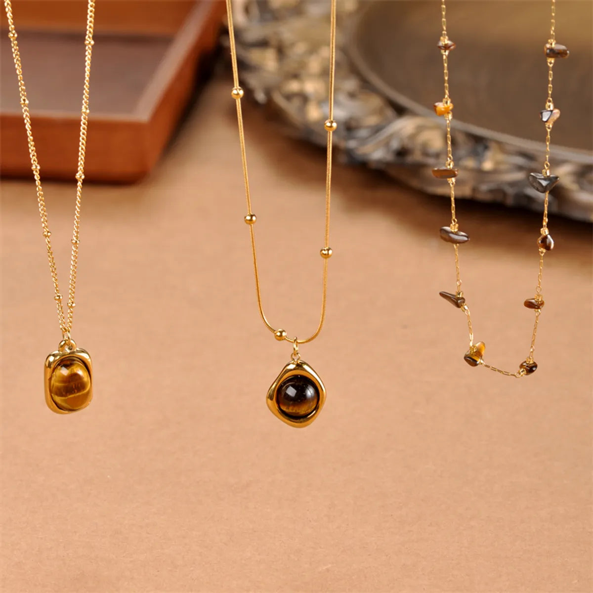 Elegant Simple Style Solid Color Stainless Steel Beaded Plating 18k Gold Plated Pendant Necklace