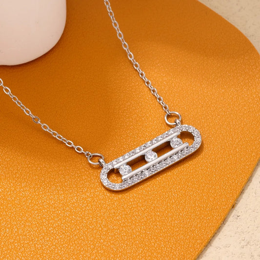 Elegant Simple Style Solid Color Stainless Steel Copper Plating Inlay Zircon White Gold Plated Pendant Necklace