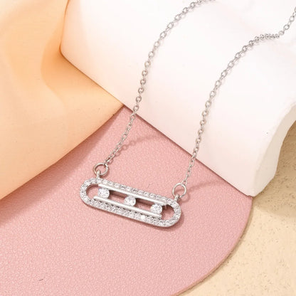 Elegant Simple Style Solid Color Stainless Steel Copper Plating Inlay Zircon White Gold Plated Pendant Necklace