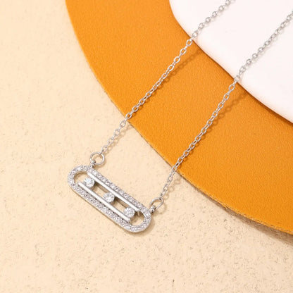 Elegant Simple Style Solid Color Stainless Steel Copper Plating Inlay Zircon White Gold Plated Pendant Necklace