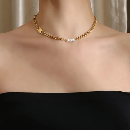 Elegant Simple Style Solid Color Stainless Steel Plating 18k Gold Plated Necklace