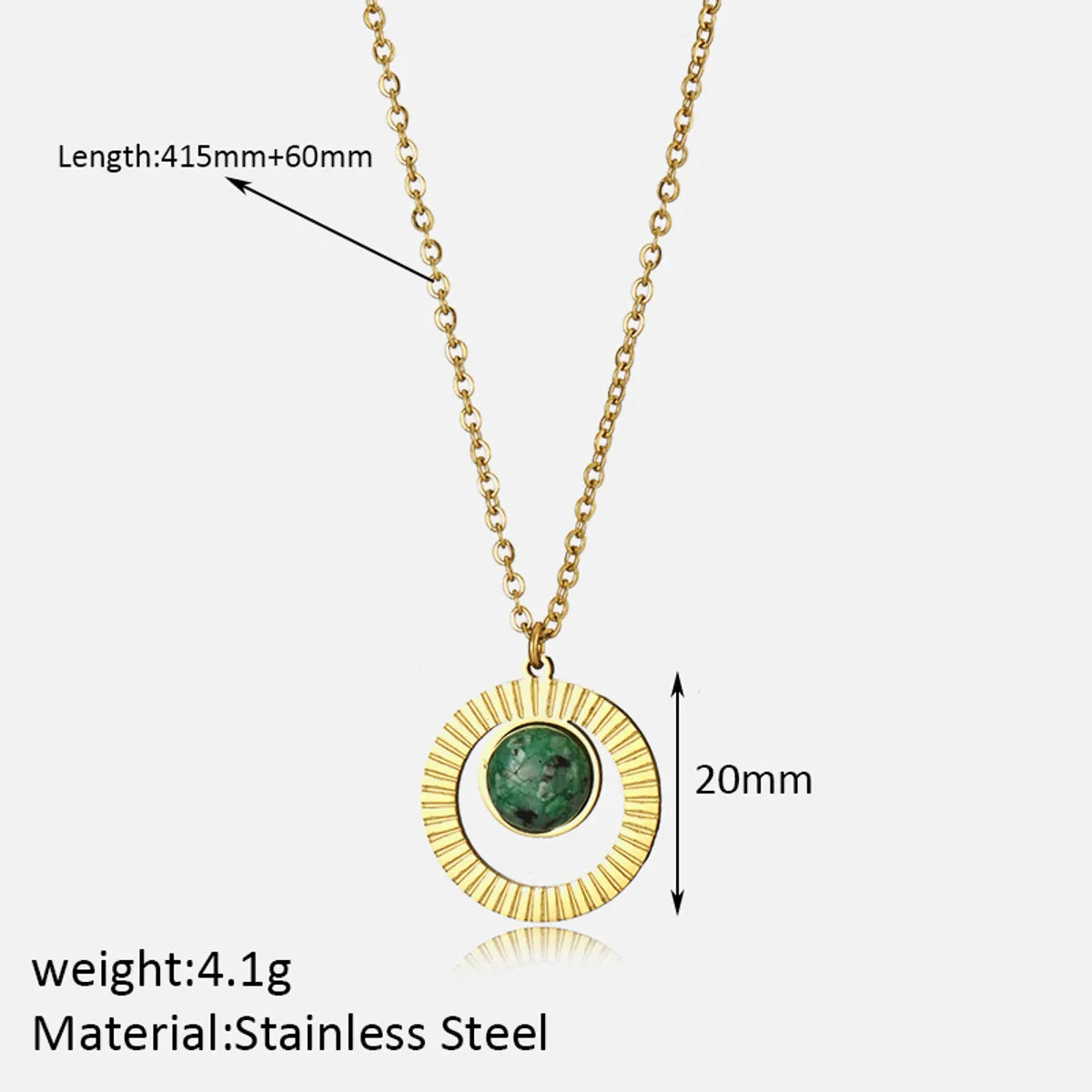 Elegant Simple Style Solid Color Stainless Steel Plating Inlay Natural Stone 18k Gold Plated Pendant Necklace