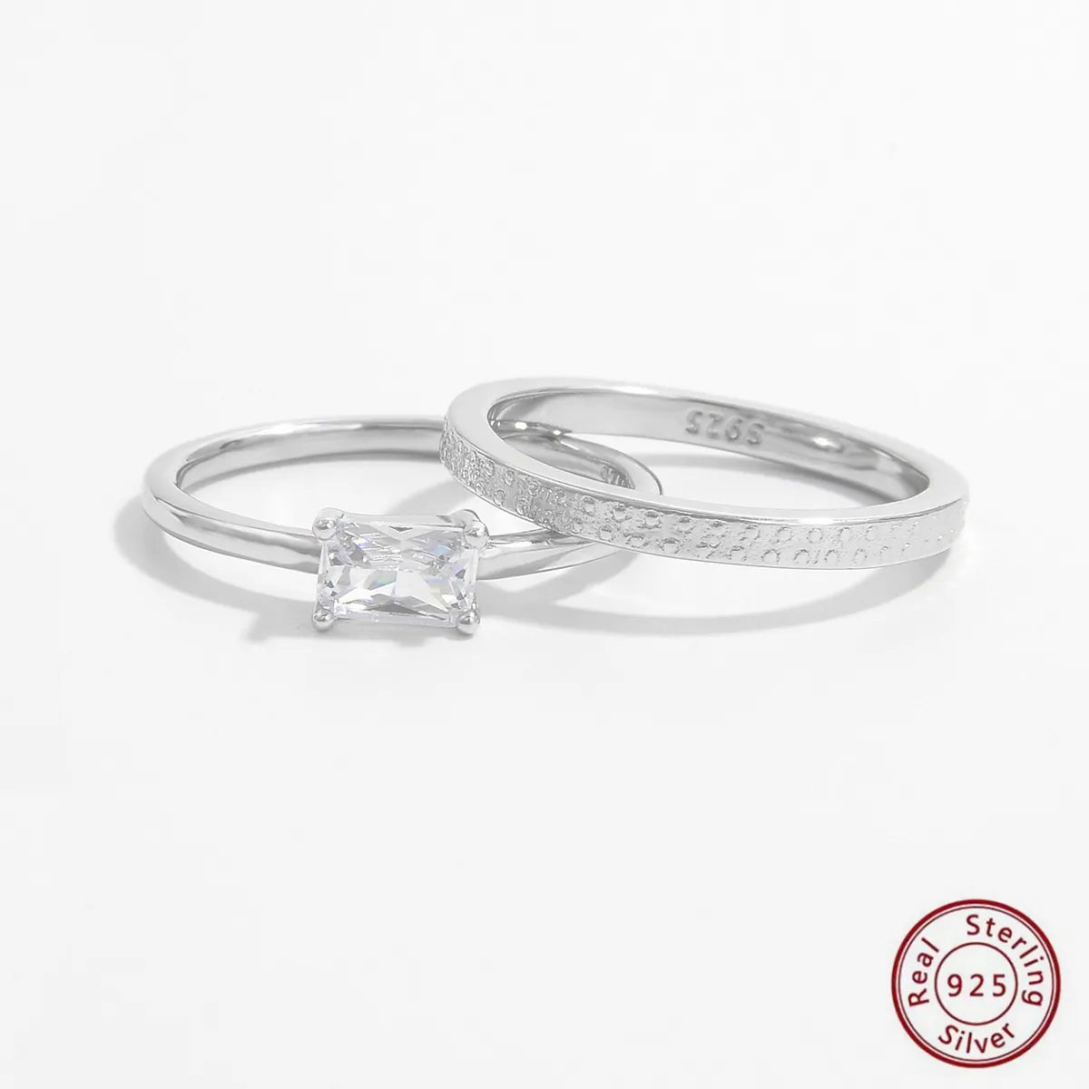 Elegant Simple Style Solid Color Sterling Silver Plating Inlay Zircon White Gold Plated Rhodium Plated Rings