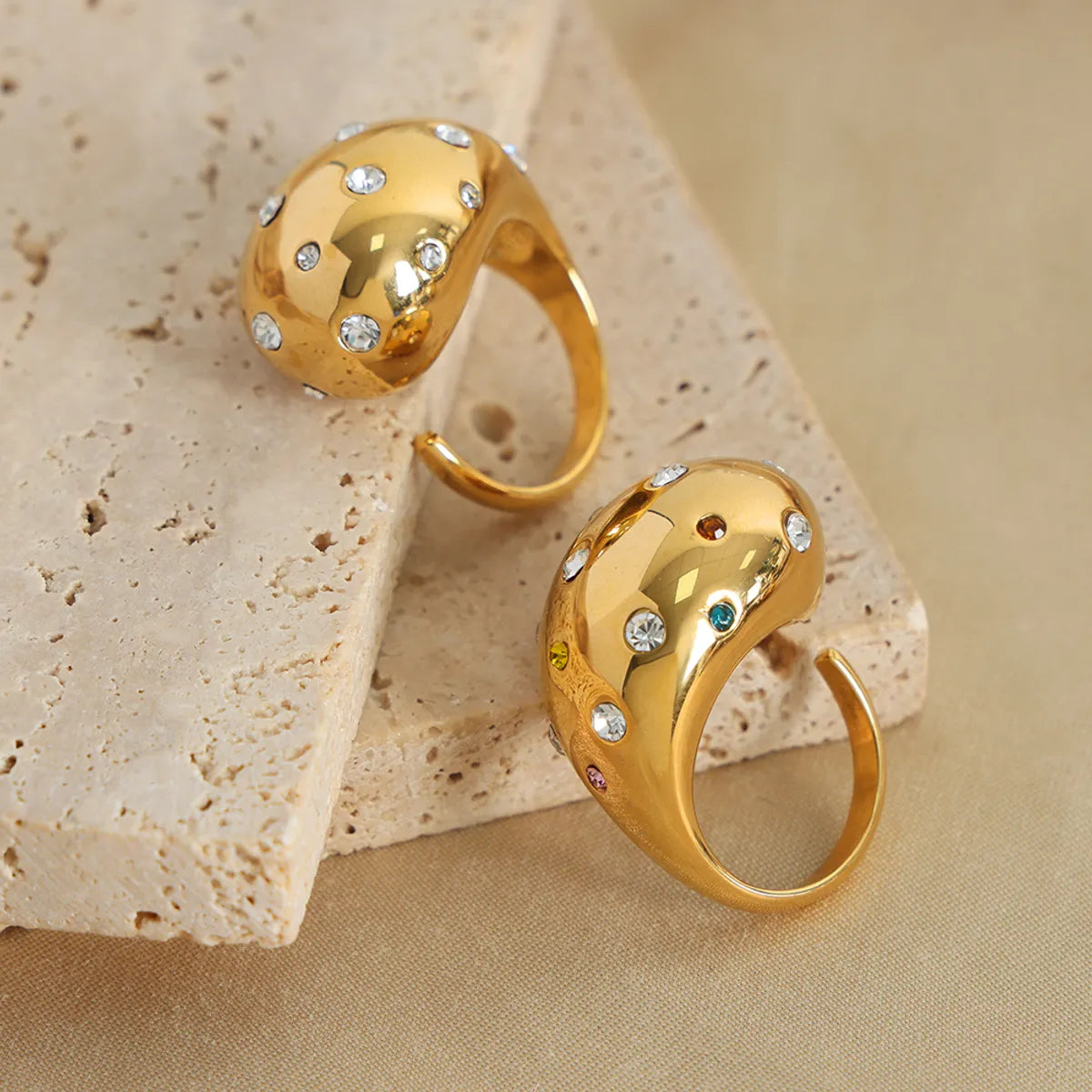 Elegant Simple Style Solid Color Titanium Steel Layered Plating 18k Gold Plated Open Rings