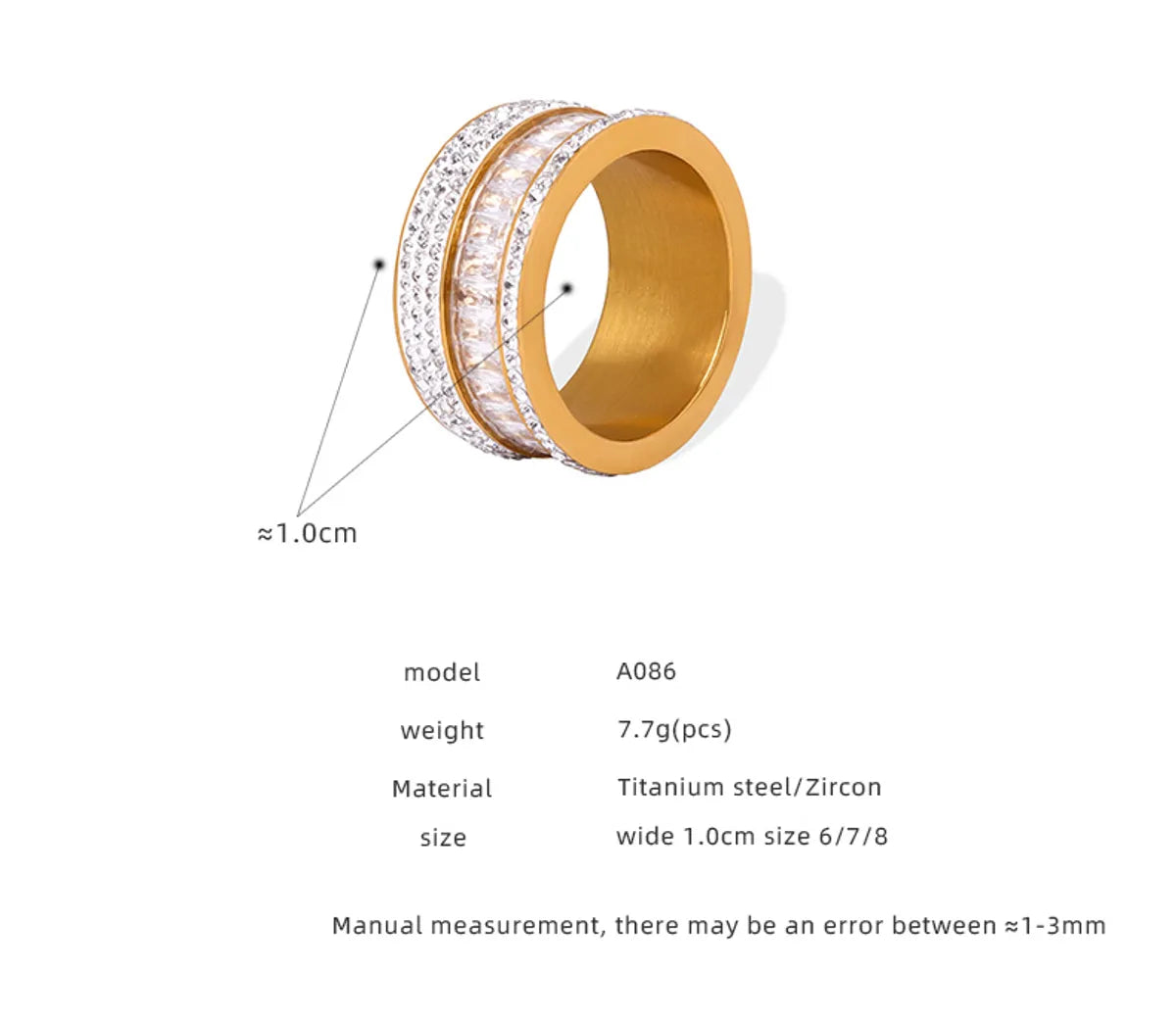 Elegant Simple Style Solid Color Titanium Steel Plating Inlay Zircon 18k Gold Plated Rings