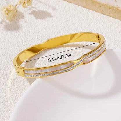 Elegant Simple Style Splicing Titanium Steel 18K Gold Plated Rhinestones Bangle In Bulk