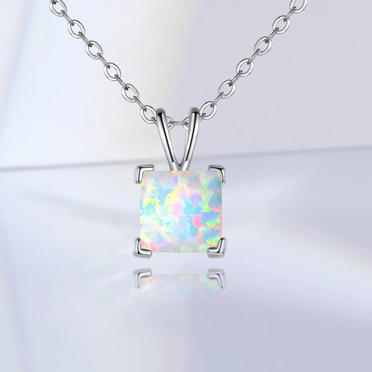 Elegant Simple Style Square Copper Plating Inlay Artificial Gemstones White Gold Plated Pendant Necklace