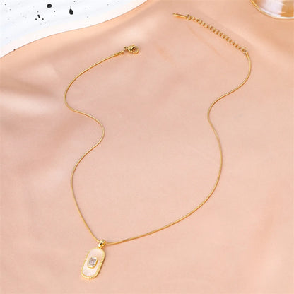 Elegant Simple Style Square Stainless Steel Beaded Plating 18k Gold Plated Pendant Necklace