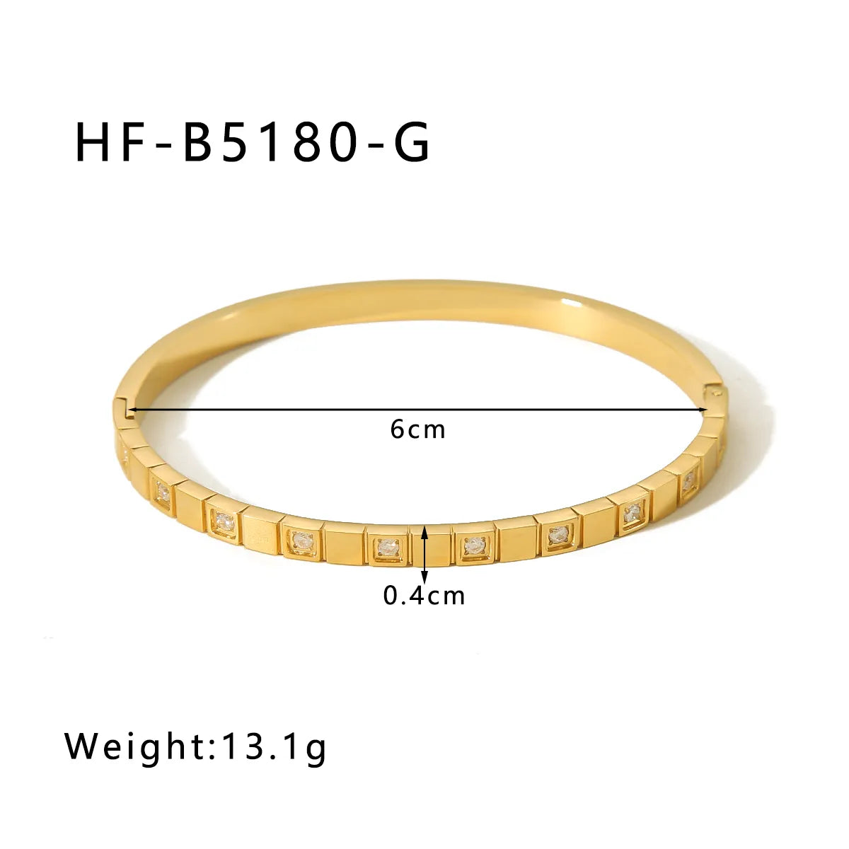 Elegant Simple Style Square Stainless Steel Plating Inlay Zircon 18k Gold Plated White Gold Plated Bangle