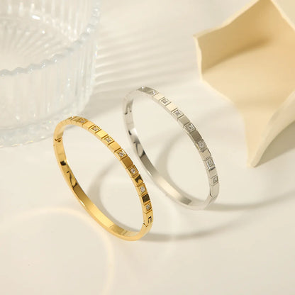 Elegant Simple Style Square Stainless Steel Plating Inlay Zircon 18k Gold Plated White Gold Plated Bangle