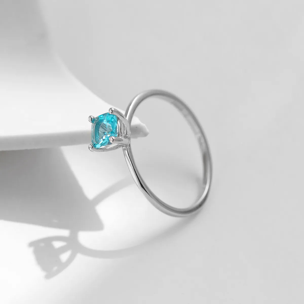 Elegant Simple Style Square Sterling Silver Plating Inlay Zircon Rhodium Plated Rings