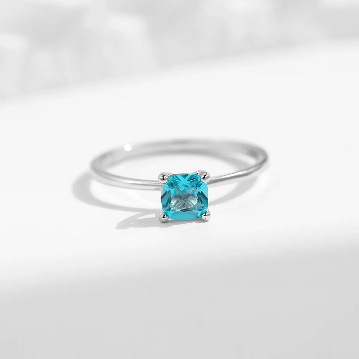 Elegant Simple Style Square Sterling Silver Plating Inlay Zircon Rhodium Plated Rings