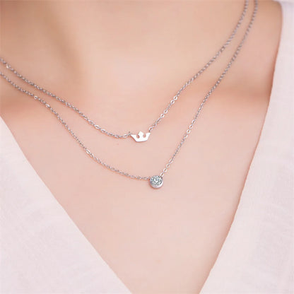 Elegant Simple Style Star Crown Stainless Steel Inlay Zircon Double Layer Necklaces