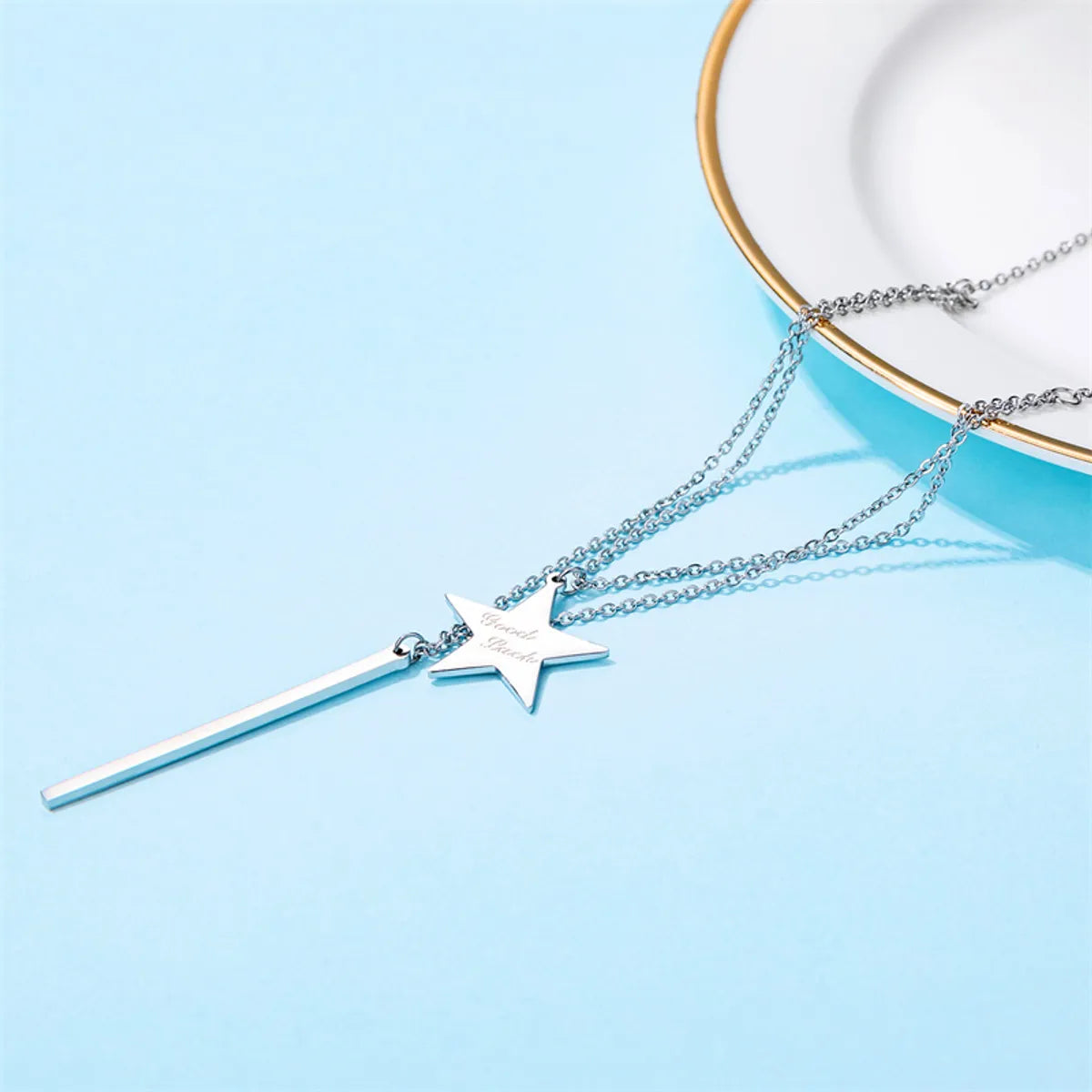 Elegant Simple Style Star Crown Stainless Steel Inlay Zircon Double Layer Necklaces