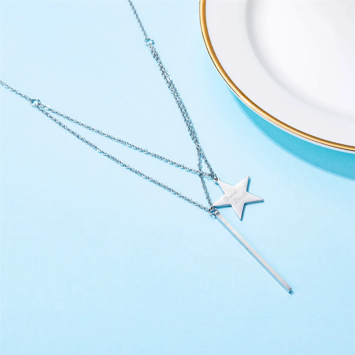 Elegant Simple Style Star Crown Stainless Steel Inlay Zircon Double Layer Necklaces