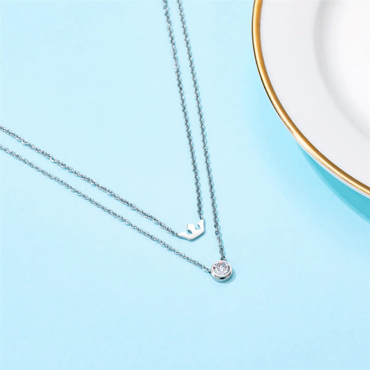 Elegant Simple Style Star Crown Stainless Steel Inlay Zircon Double Layer Necklaces