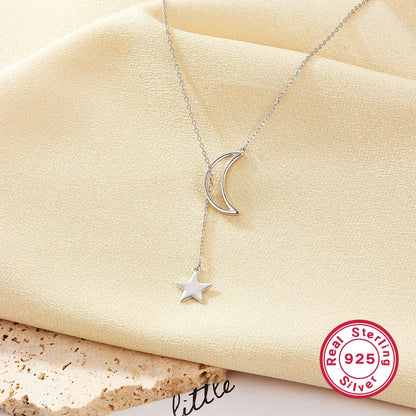 Elegant Simple Style Star Moon Sterling Silver Plating White Gold Plated Pendant Necklace