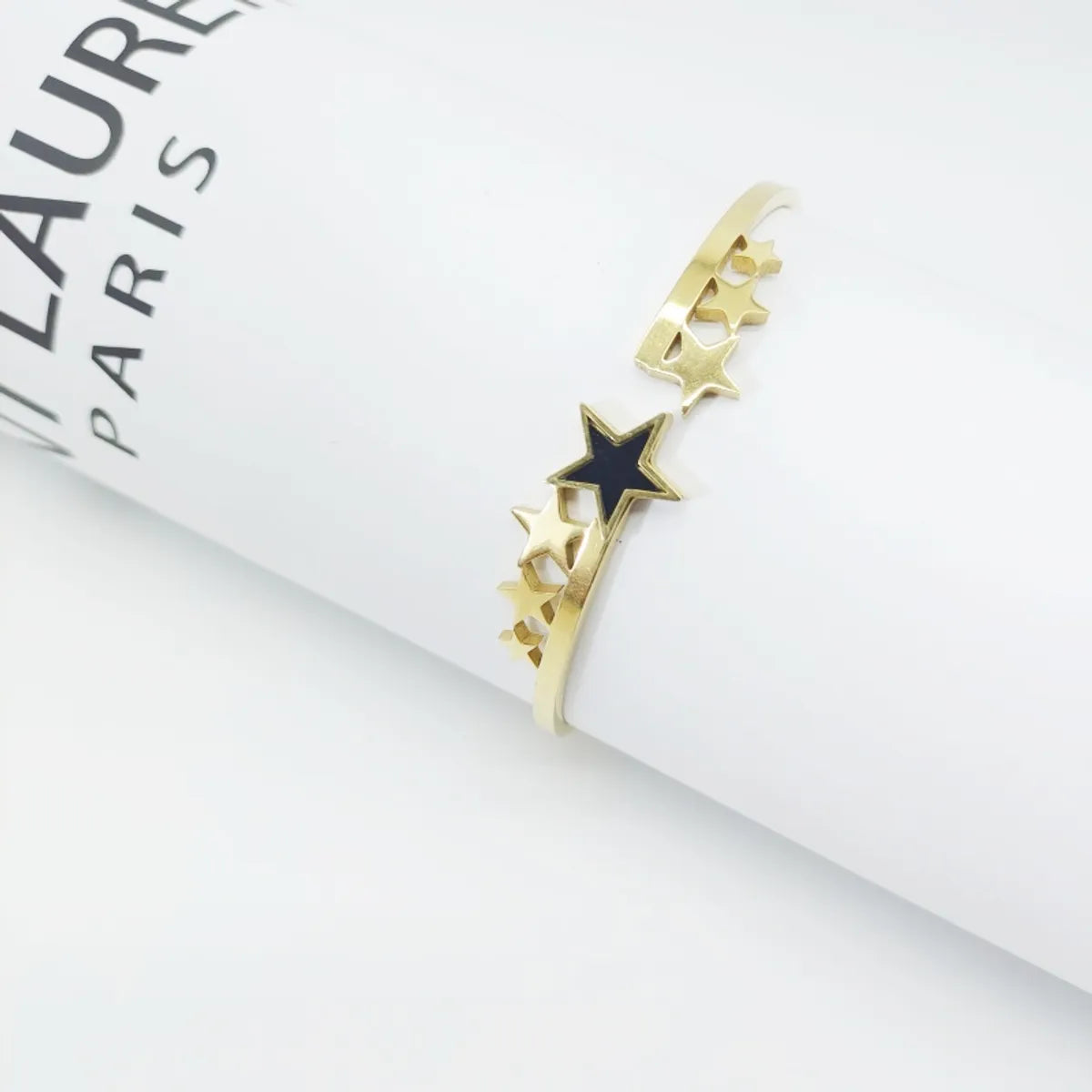 Elegant Simple Style Star Moon Titanium Steel Plating Inlay Rhinestones 18k Gold Plated Bangle