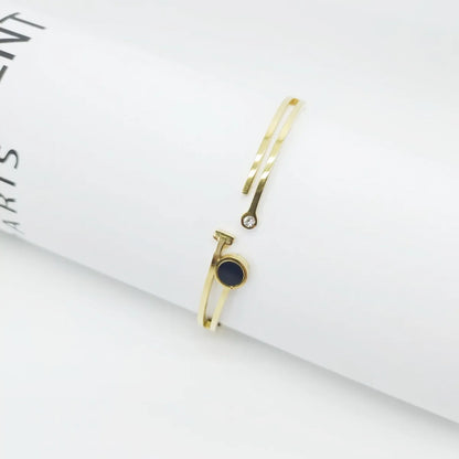 Elegant Simple Style Star Moon Titanium Steel Plating Inlay Rhinestones 18k Gold Plated Bangle