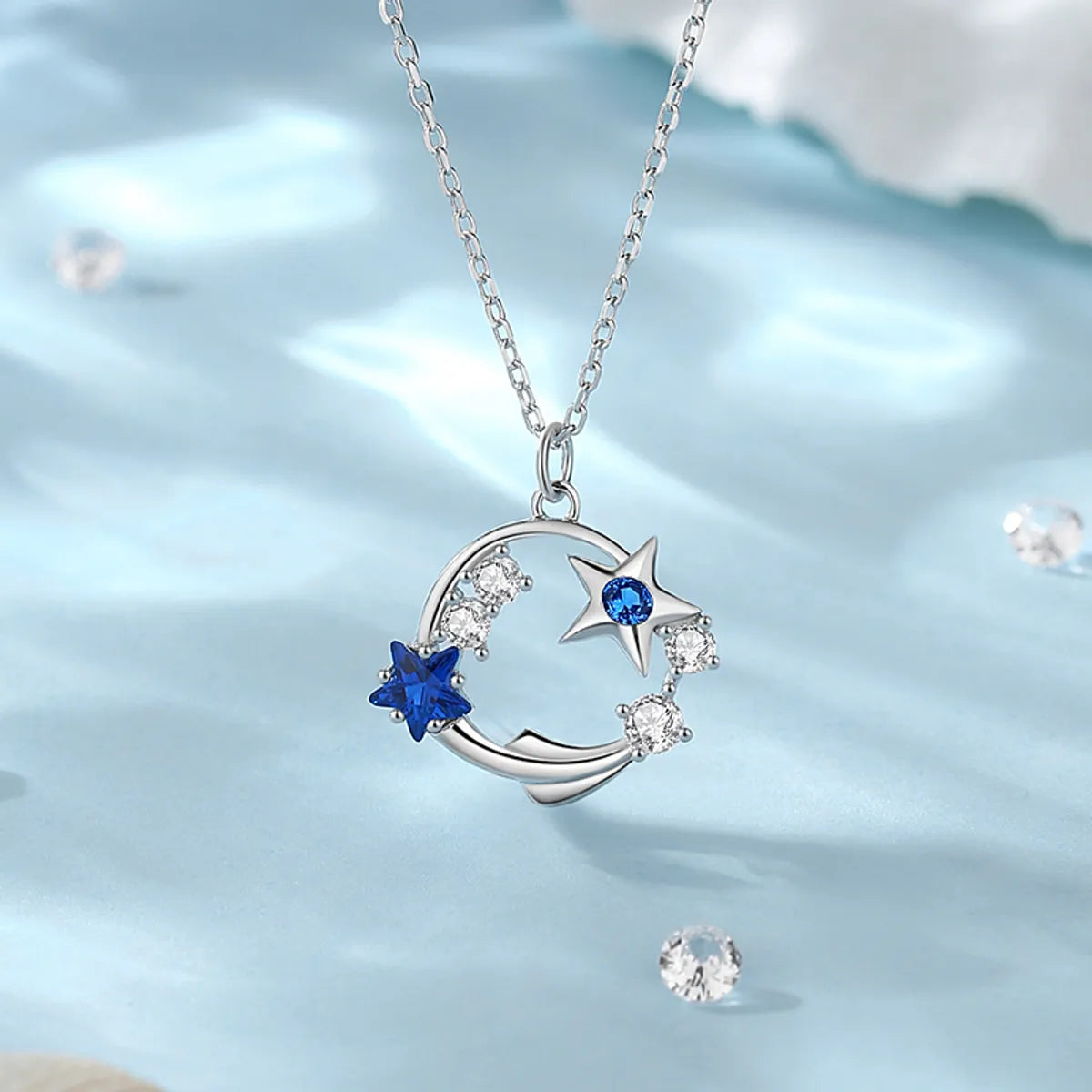 Elegant Simple Style Star Sterling Silver Plating Inlay Zircon Pendant Necklace