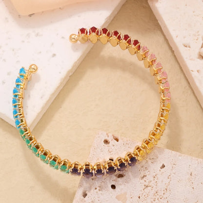 Elegant Simple Style Streetwear Color Block Copper Plating Inlay Zircon Bangle