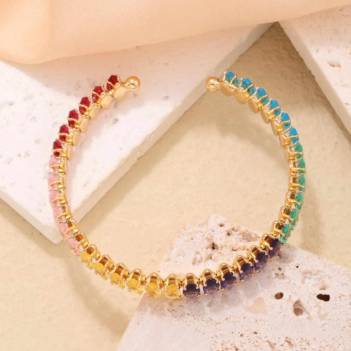 Elegant Simple Style Streetwear Color Block Copper Plating Inlay Zircon Bangle