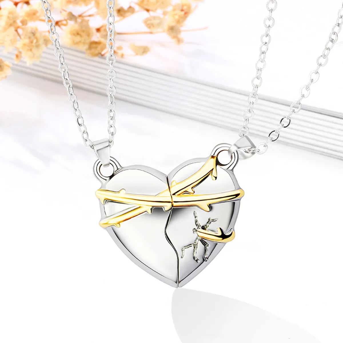 Elegant Simple Style Streetwear Heart Shape Alloy Plating Valentine'S Day Couple Pendant Necklace