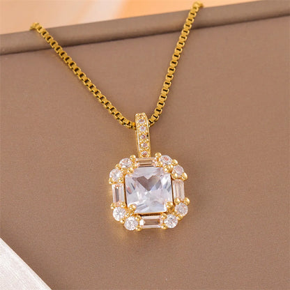 Elegant Simple Style Streetwear Heart Shape Flower Butterfly Stainless Steel Titanium Steel Plating Inlay Zircon 18k Gold Plated Pendant Necklace