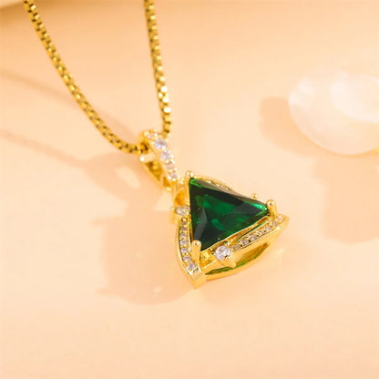 Elegant Simple Style Streetwear Triangle Stainless Steel Titanium Steel Plating Inlay Zircon 18k Gold Plated Pendant Necklace