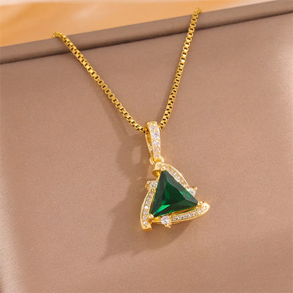 Elegant Simple Style Streetwear Triangle Stainless Steel Titanium Steel Plating Inlay Zircon 18k Gold Plated Pendant Necklace