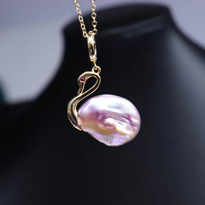 Elegant Simple Style Swan Freshwater Pearl Copper Pendant Necklace