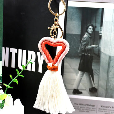 Elegant Simple Style Tassel Heart Shape Cotton Thread Women'S Keychain