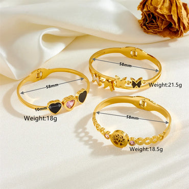 Elegant Simple Style Tree Heart Shape Butterfly Stainless Steel 18K Gold Plated Acrylic Bangle In Bulk